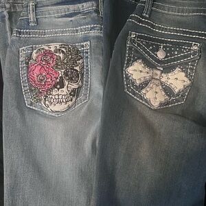 Embroidered Skull and Cross Women Jeans